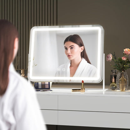 Vanity Mirror with Lights and 5X Magnifying Spotlight, 3 Color Lighting Modes Dimmable Illuminated Cosmetic Mirror for Makeup Vanity Table Bathroom Counter Dressing Room, White Beauty Gift for Women