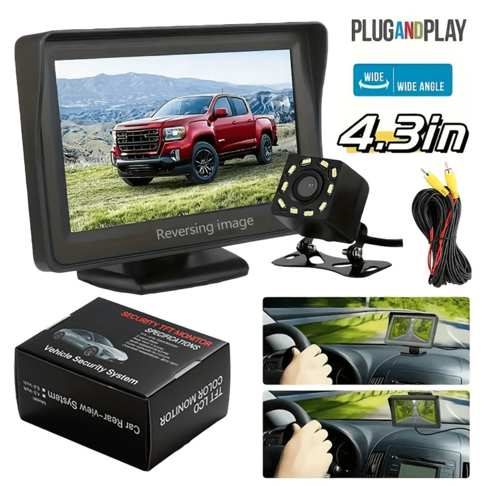 Backup Camera Kit with 4.3 Inch Monitor – 8 LED HD Night Vision Reversing Camera | 1080p Wide Angle | USB Powered | for Car, Truck, SUV & Pickup