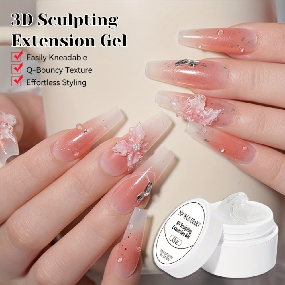 3D Sculpting Builder Gel Kit with Carving Pen — Clear & White Nail Extension Gel for Floral Nail Art, Acrylic Extensions & DIY Salon Manicure, Professional Nail Modeling Gel Set 2pcs or 3pcs for Women