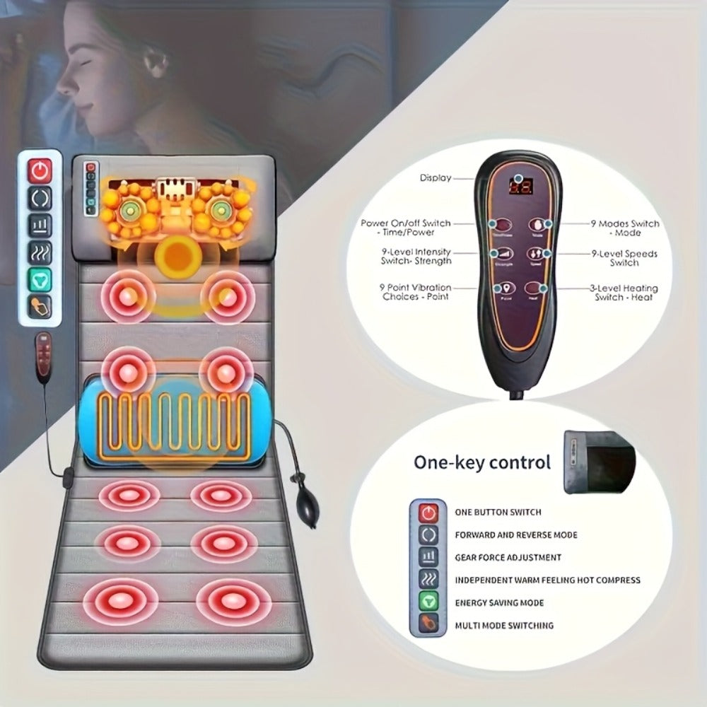 Full Body Shiatsu Massage Mattress – 10-Zone Vibration with Neck Kneading & Hot Compress, 12V Safety Voltage Massage Mat for Back Neck & Waist Relief, Home Relaxation Gift for Men Women