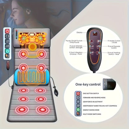 Full Body Shiatsu Massage Mattress – 10-Zone Vibration with Neck Kneading & Hot Compress, 12V Safety Voltage Massage Mat for Back Neck & Waist Relief, Home Relaxation Gift for Men Women