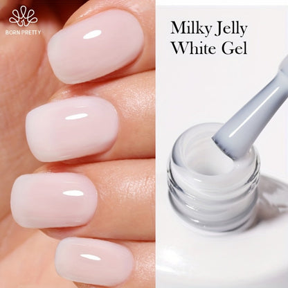 Jelly Gel Nail Polish Translucent 10ml – Glass Nail Look, 30-Day Soak-Off Semi-Permanent UV LED, Milky White Snow Glitter Pink Nude Shades, Buildable Salon Quality for Women