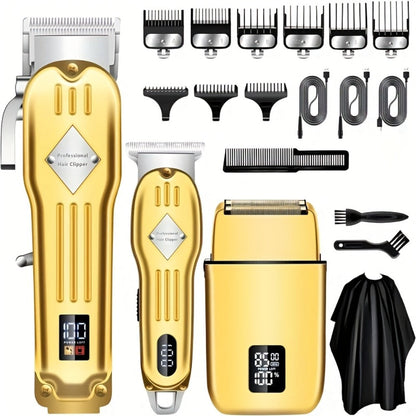 Foil Shaver Grooming Kit for Men 3-in-1 – Hair Clipper Detail Trimmer Adjustable Blades USB Rechargeable LCD Display Complete Barbershop Accessories Set Holiday Gift for Him