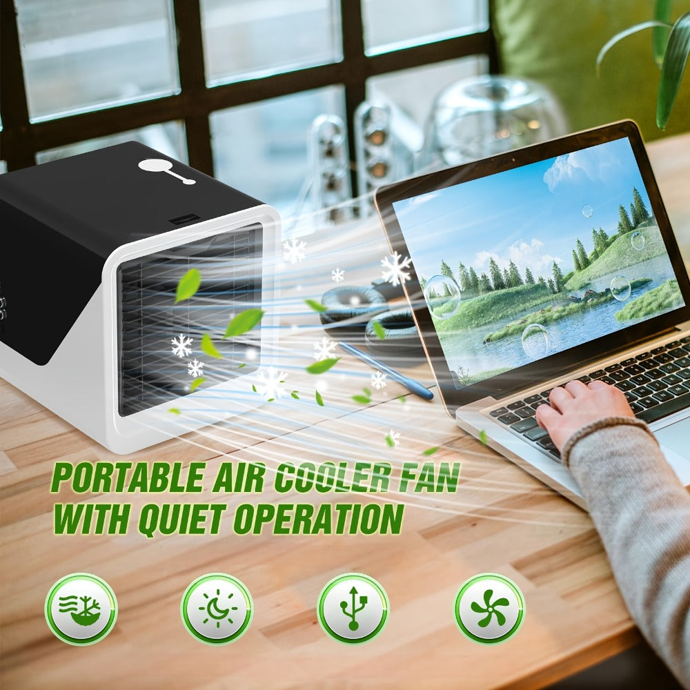 Portable Mini Air Conditioner Fan | Personal Evaporative Cooler with 3-Speed Settings & Timer, Quiet Desktop Cooling Fan for Room, Home, Office & Car Use – USB Powered, Compact Design