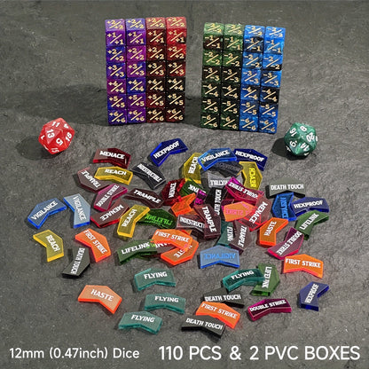 MTG Counter Dice Set 110pcs – 12mm 6-Sided +1/-1 Token Dice D20 & Keyword Counters Tokens for Magic the Gathering TCG Card Game Accessories Gift