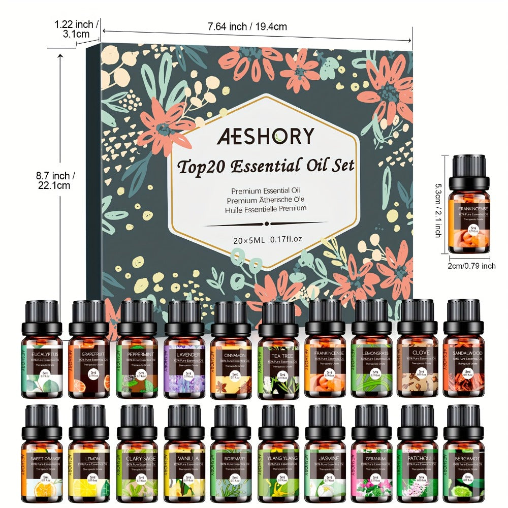 Essential Oil Set – Pure Natural Aromatherapy Oils in Amber Glass Bottles for Diffuser & Humidifier, DIY Fragrance, Valentine's Day & Holiday Gift for Women, Girls, Friends & Family (12/20/26pcs)