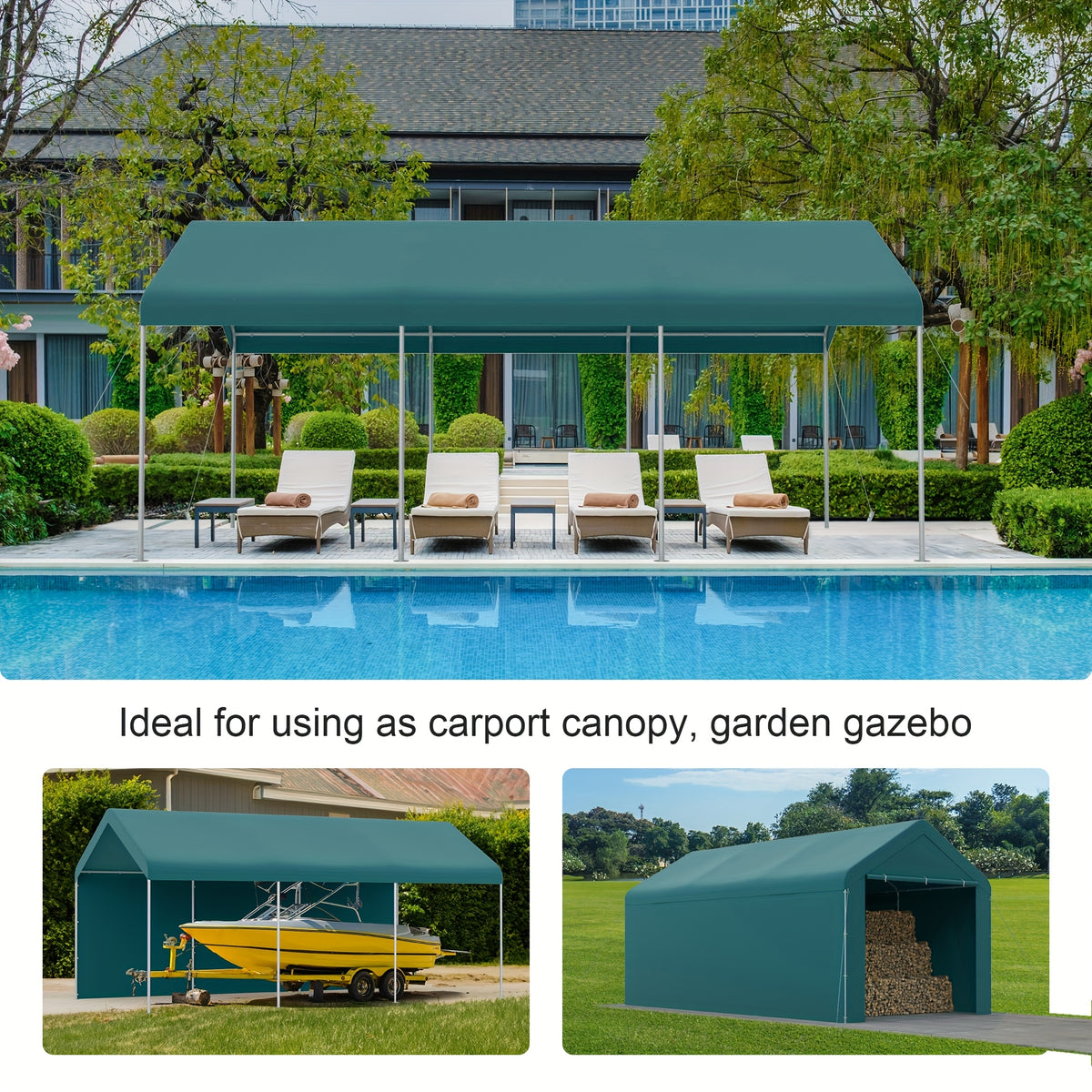 Carport Tent Car Ports Party Tent Heavy Duty Car Tent Car Shelter 10x20 Portable Garage Metal Storage Shelter Outdoor Event Tent Sun Shade with Removable Sidewalls & Doors, 230g Water-resistant PE Cover