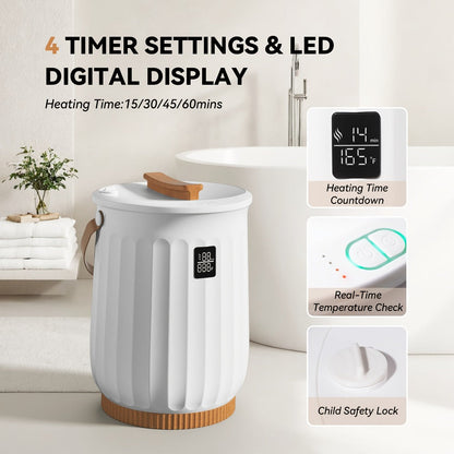 Digital Towel Warmer Bucket 20L Large Capacity Smart Display 4 Timer Modes Auto Shut-Off Fast 5-Min Heating Quiet Lightweight Spa Bathroom Heater Towels Blankets Robes