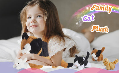 Cat Stuffed Animal Plush Set Mommy Cat with 4 Baby Kittens – Soft Cuddly Cat Family Toy Gift for Kids, Mother's Day Birthday Christmas Holiday Bed Sofa Decor