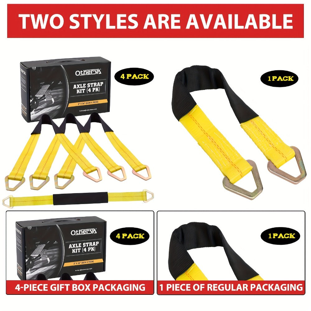 Axle Tie Down Straps 2" x 36" – Heavy Duty Car Tow Straps with D-Rings & Protective Covers for Car, Truck, Trailer & UTV | Wrecker & Flatbed Towing