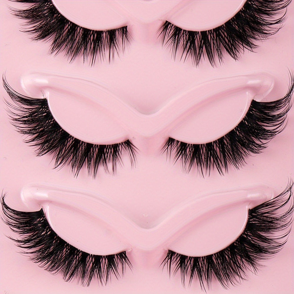3D Cat Eye False Eyelashes 15 Pairs Fluffy Soft Wispy Cross Clear Band D Curl 10-12mm – Natural Manga Style Reusable Lash Multipack for Daily Wear, Date Night & Special Occasions