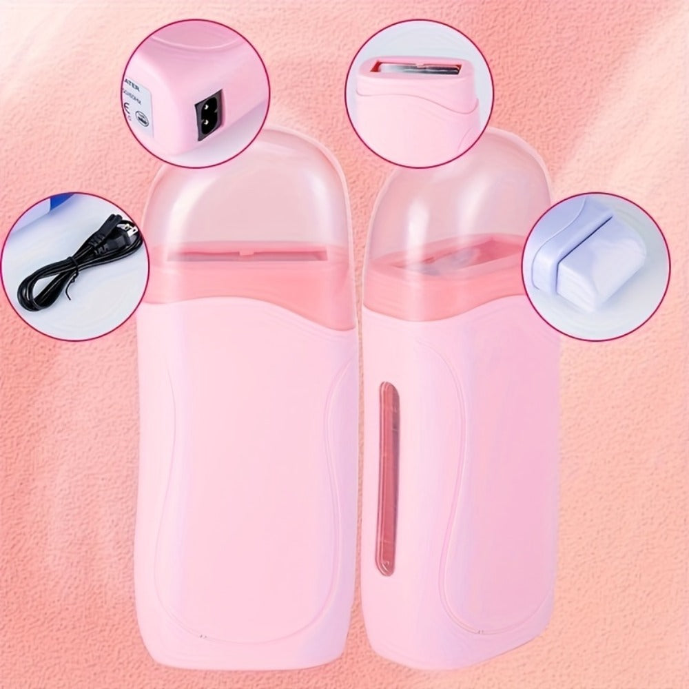 Wax Warmer Roller Kit for Hair Removal — Portable Electric Roll-On Soft Wax Heater for Women & Men, At-Home & Salon Waxing, Smooth Glide Applicator, Travel-Friendly (Light Pink/Green/Blue/White)