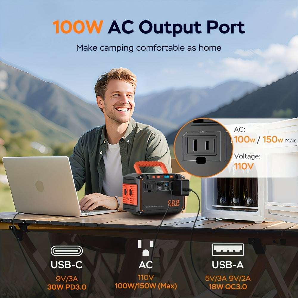 Portable Solar Generator Power Station 88.8Wh / 240Wh – 24000mAh, AC DC USB Ports, LiFePO4 Battery, for Camping RV CPAP Laptop Fan Emergency (Solar Panel Optional)