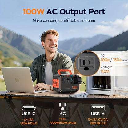 Portable Solar Generator Power Station 88.8Wh / 240Wh – 24000mAh, AC DC USB Ports, LiFePO4 Battery, for Camping RV CPAP Laptop Fan Emergency (Solar Panel Optional)