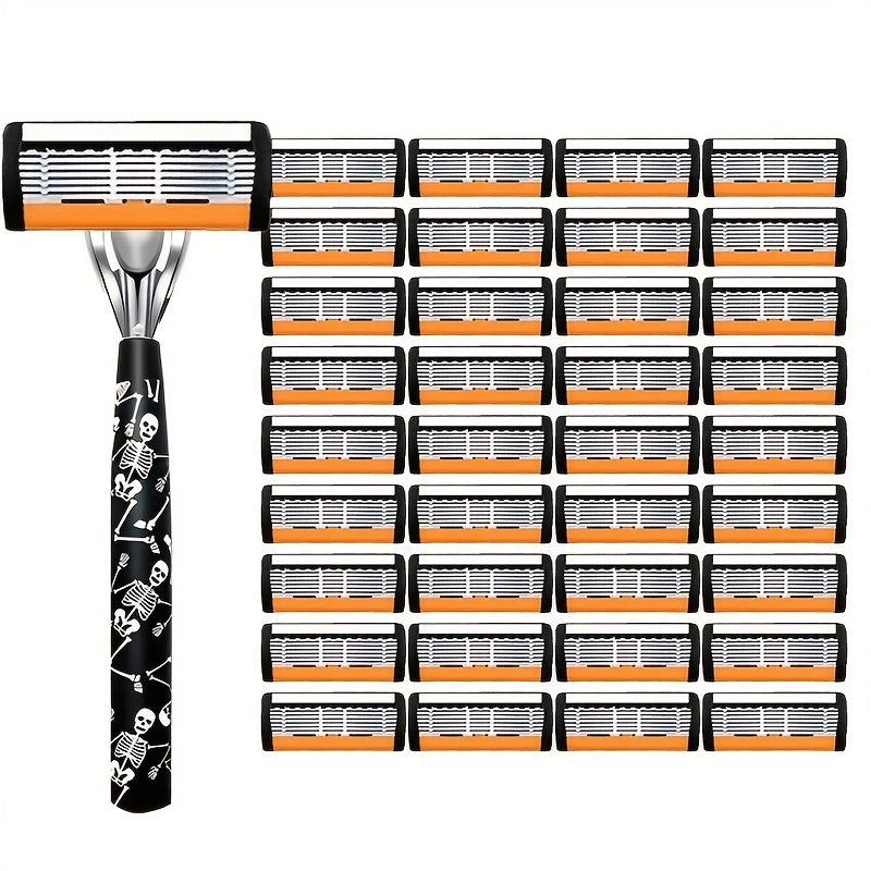 Safety Razor for Men 7-Layer Progressive Blades — Non-Slip Stainless Steel Handle Classic Double Edge Razor for Beard & Mustache Grooming, 1 or 2 Handle + 15–36 Blade Pack Options