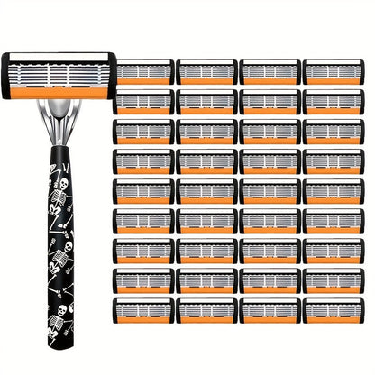 Safety Razor for Men 7-Layer Progressive Blades — Non-Slip Stainless Steel Handle Classic Double Edge Razor for Beard & Mustache Grooming, 1 or 2 Handle + 15–36 Blade Pack Options