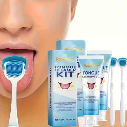 Tongue Cleaner Kit with Probiotic Cleansing Gel & Tongue Brush – Bad Breath Eliminator Fresh Mouth Daily Oral Hygiene Care Gentle Non-Irritating for Sensitive Mouths Adults Gift Set