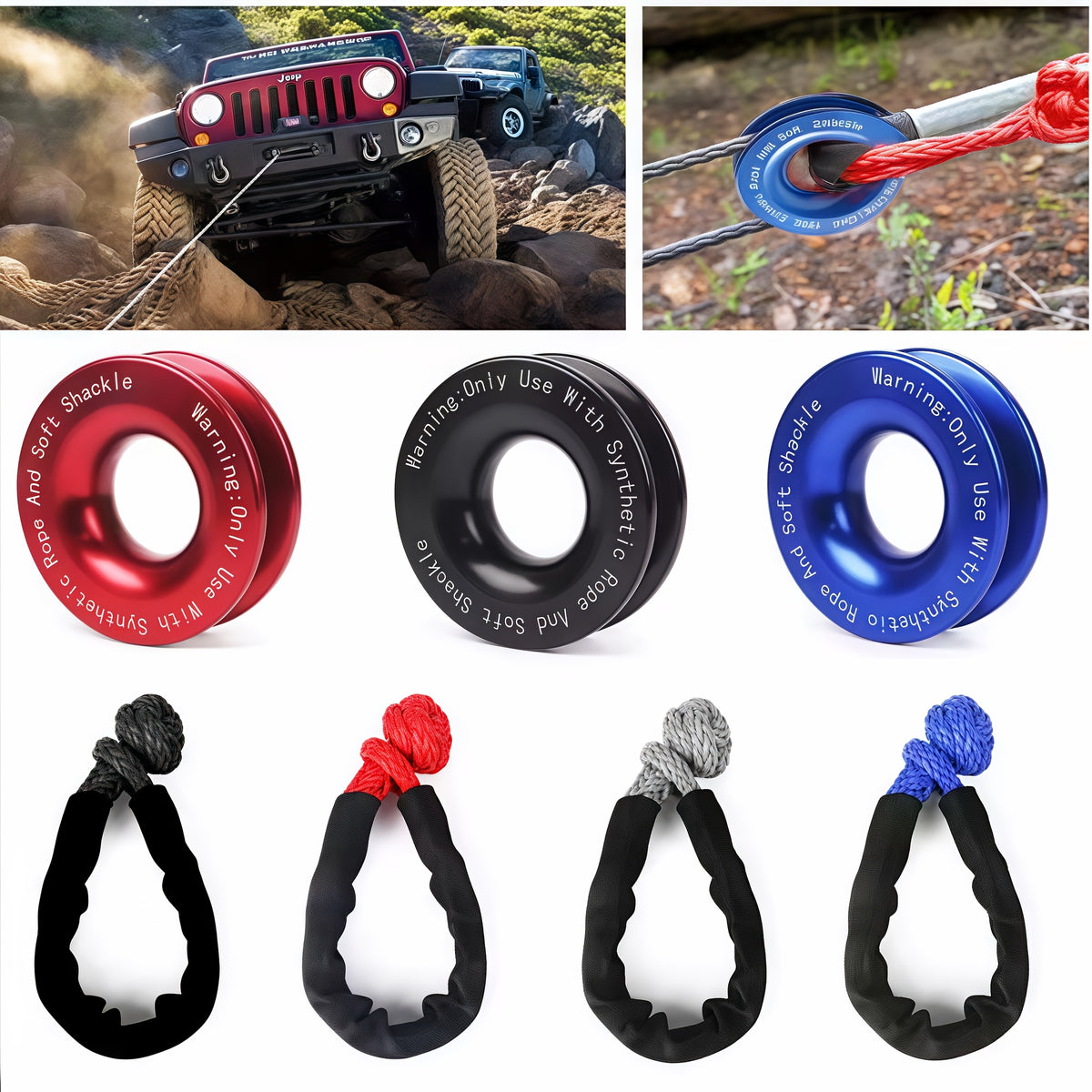 41000lbs Winch Rope Synthetic Soft Shackle Or Recovery Ring Set Rugged Shackles W/ Protective Sleeve for ATV UTV SUV Truck Off-Road Vehicle