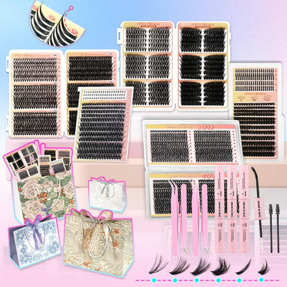 DIY Lash Clusters Gift Set 30D-100D Mixed Length Soft Fluffy Volume Cluster Lashes with Tweezers & Mascara Wands – Natural to Glam Look, Perfect Beauty Gift for Her & Mom