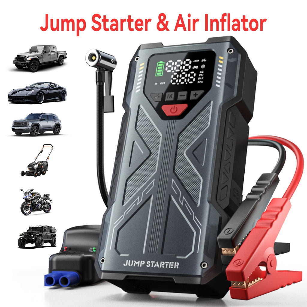 7-in-1 Portable Jump Starter With Air Compressor150PSI Digital Air Compressor, 12V Battery Booster For 2.38gal Gas/1.98gal Diesel Engines, Portable Car Jump Starter With Air Compressor, Fast Charge USB Ports & LED Emergency Light, Christmas Gifts