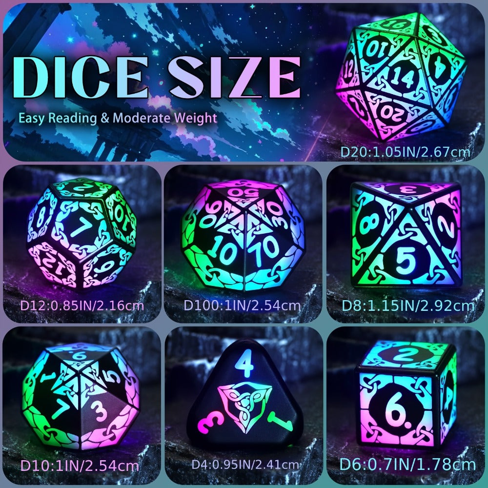 LED Dice Set 7pcs Wireless Rechargeable Light Up – Colorful Glowing Polyhedral Dice with Charging Box, D4 D6 D8 D10 D12 D20 for DnD RPG Tabletop Games, Gamer Gift Halloween Christmas Birthday