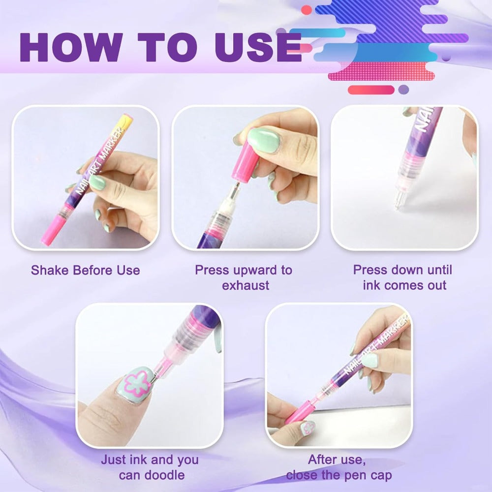 Nail Art Pens Set 12Pcs 0.5mm Ultra-Fine Tip Round Head Brush for DIY Nail Designs - Detailed Line Drawing & Nail Decoration Tools for Beginners and Professionals