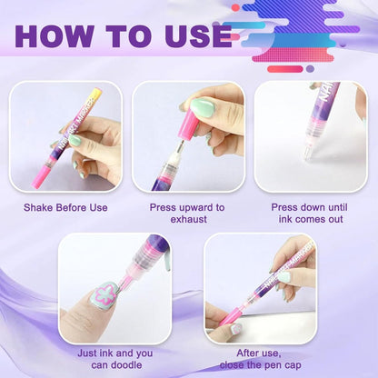 Nail Art Pens Set 12Pcs 0.5mm Ultra-Fine Tip Round Head Brush for DIY Nail Designs - Detailed Line Drawing & Nail Decoration Tools for Beginners and Professionals