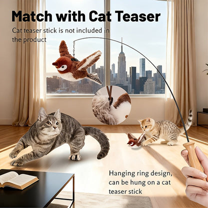 Flying Sparrow Cat Toy with Flapping Wings & Chirping Sound - USB Rechargeable Plush Bird Cat Toy, Touch-Start Interactive Feather Toy for Indoor Cats, Realistic Bird Motion & Calls