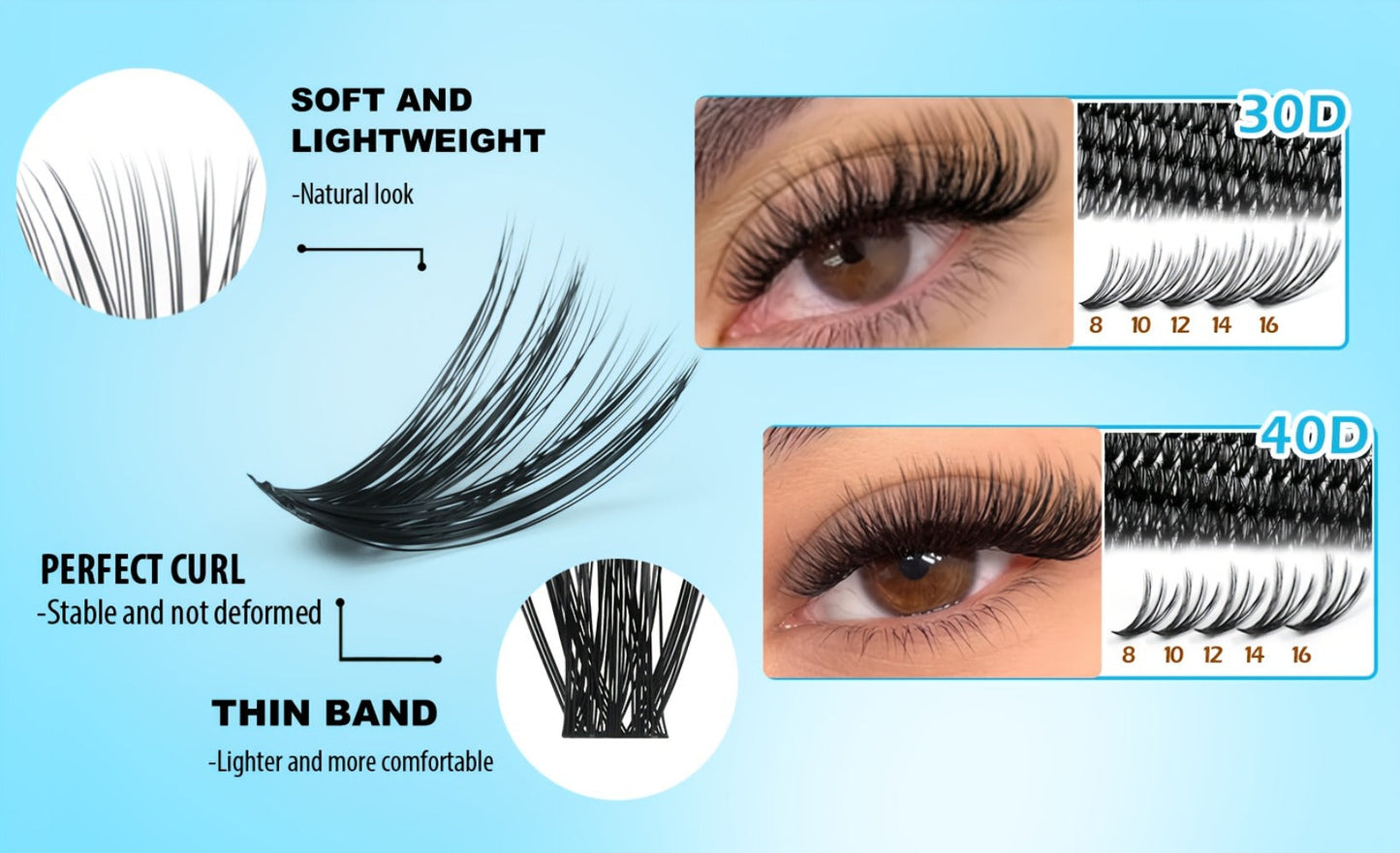 800Pcs Fluffy Wispy Lash Clusters Kit — 30D 40D Mixed Length 8-16mm DIY Eyelash Extensions with 2-in-1 Bond & Seal Glue and Tweezers, Natural Long-Lasting Cluster Lashes for Everyday Wear & Events