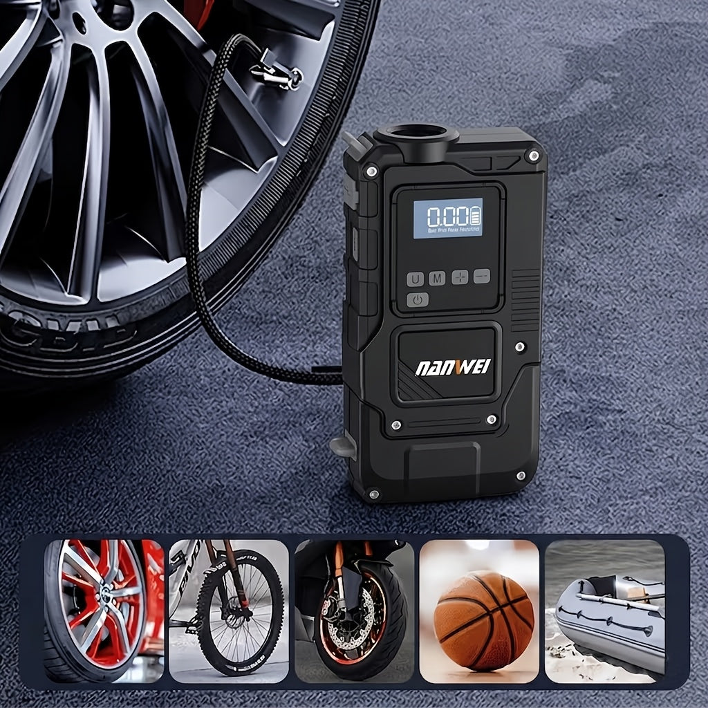NANWEI Portable Emergency Jump Starter with Air Pump, Portable Peak Current Car Battery Jump Starter, Suitable for 12V (2.11gal Gasoline/1.72G Diesel) Cars, with USB Input/Output, LED Emergency Lighting, Car Additions Tools, And Wireless Car Air Pump
