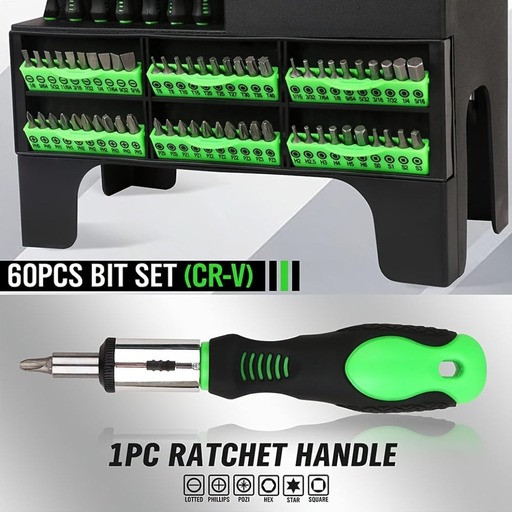 Magnetic Screwdriver Set 69 / 118-Piece with Plastic Organizer – Precision, Slotted, Phillips, Hex, Torx & Pozidriv Bits with Magnetizer Demagnetizer, DIY Tool Gift for Men