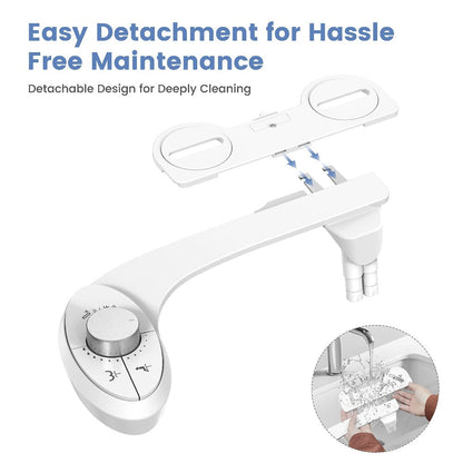 Ultra-Slim Non-Electric Bidet Attachment for Toilet, Self-Cleaning Dual Retractable Nozzles, Adjustable Water Pressure, Fresh Water Sprayer, US Standard, Easy Install