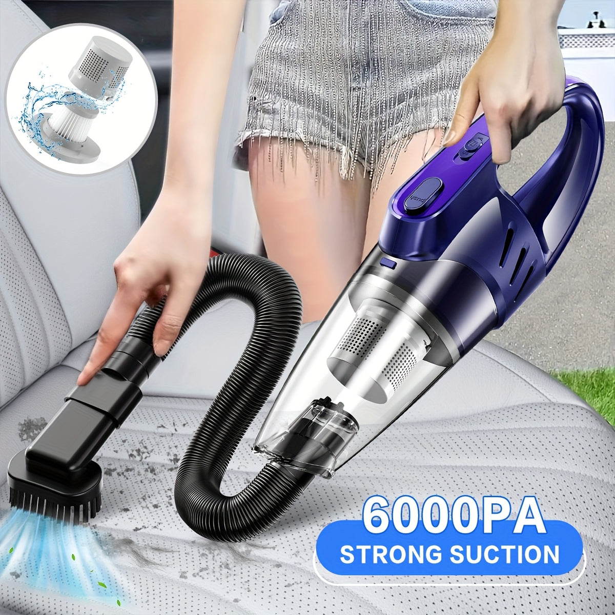 Car Vacuum Cleaner, 6000PA Super Strong Suction Handheld Vacuum, 2000mAh Large Capacity, Low Noise, Comes with Five Matching Accessories, for Car Interiors, Home, and Pet Cleaning, Pink Girly Car Accessories Gift for Women