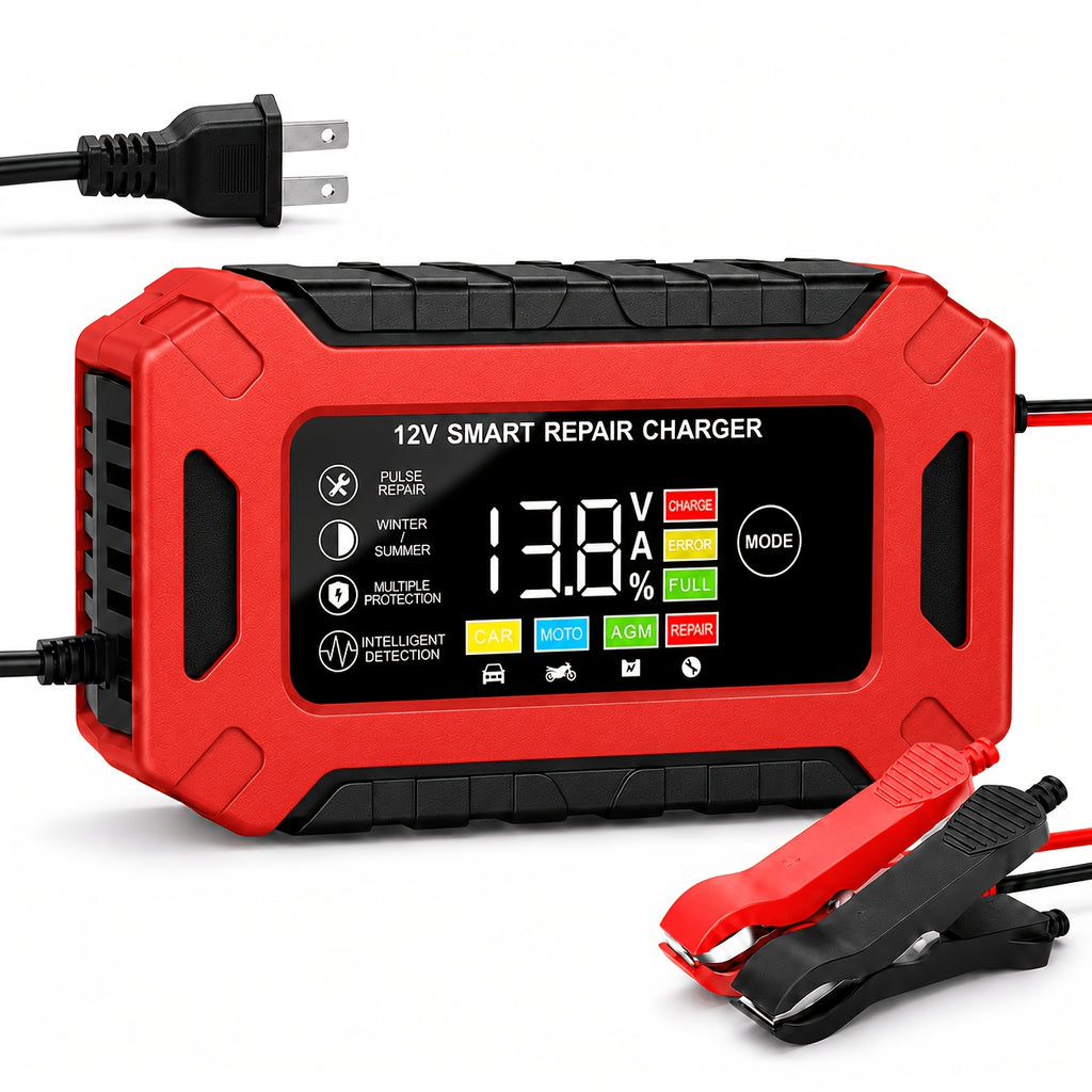 [Cardivek Car Battery Charger 12V 6A]For Car, Truck, Motorcycle, Lawn Mover, And Marine - Maintain And Extends Battery's Life. Flame Retardand Material And Desulfator with Temperature Conpensation