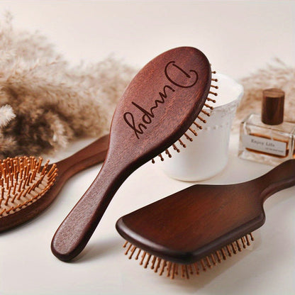 Personalized Engraved Wooden Hairbrush Custom Curly Styling Brush Square Oval Shape Gift for Women Men Wedding Bridesmaid Groomsmen Birthday Christmas Thanksgiving Halloween Holiday