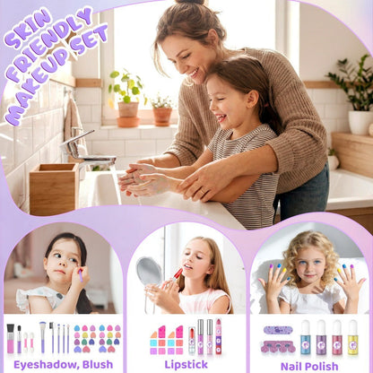 Girls Makeup Set with Dressing Table & Mirror - Princess Pretend Play Vanity Toy for Kids Ages 3-12, Birthday Christmas Halloween Gift for Girls