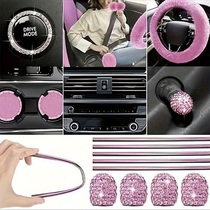 Car Interior Accessories Set for Women 45-Piece – Plush Steering Wheel Cover, Seat Cushion & Pendant, Universal Fit All Seasons, Available in Red, Black, Blue, Pink, Purple & More