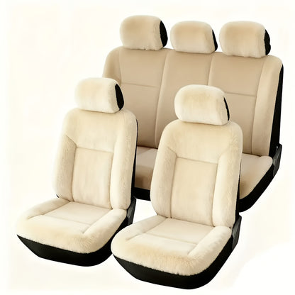 Car Seat Covers 5-Seat Set Luxury Plush Full-Wrap Universal Fit – Non-Slip Warm Winter Soft Fabric Seamless Coverage for Front & Rear Seats – All Car Models (Blue / Pink / Black / Red / White / Beige / Grey)