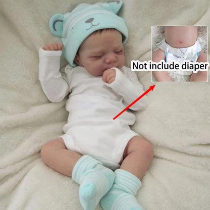 Sleeping Reborn Baby Doll 19 Inch 48CM Full Vinyl Bath Safe – 3D Painted Skin Visible Veins Implanted Eyelashes, Lifelike Closed Eye Newborn Girl Gift Set with Outfit Pacifier Bottle for Kids Ages 3+
