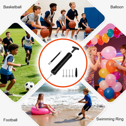 Portable Ball Pump Kit 8 Inch – Manual Air Pump with 5 Needles, Nozzle & Extension Hose for Basketball, Soccer, Football, Volleyball & Rugby – Compact Sports Ball Inflator, Black