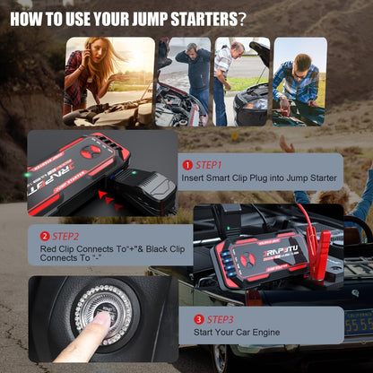 2500A Peak Car Jump Starter Portable – 12V Battery Booster Pack with USB-A & USB-C Ports, LED Flashlight, 10000mAh Power Bank, for Gas up to 8.0L & Diesel up to 7.0L Engines