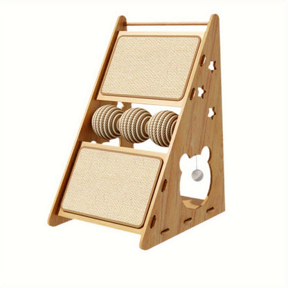 Cat Scratcher Wooden Scratching Post with Hanging Ball Toy Play House Wall Couch Scratch Pad for Indoor Cats Kittens 11x20 Inch Durable