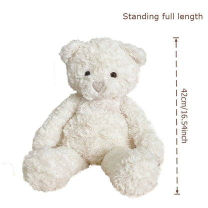 White Teddy Bear Plush Loving Heart – Soft Cute Stuffed Animal for Baby Girls Women, Kawaii Bear Toy, Birthday Valentine's Day Christmas Baby Shower Holiday Gift for Kids Toddlers