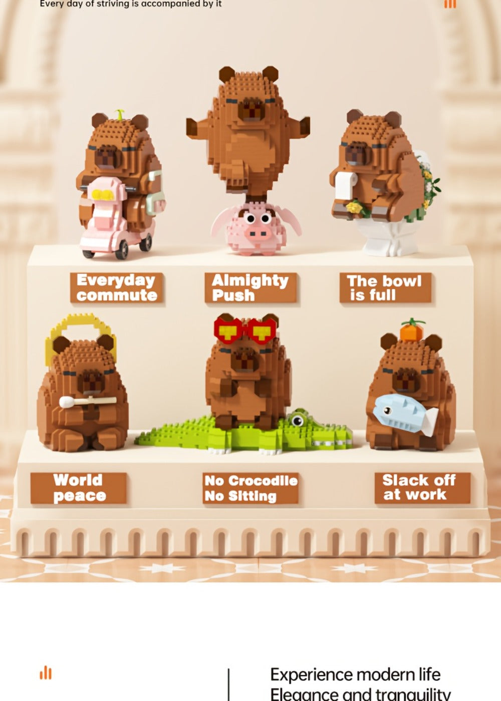 Capybara Micro Brick Building Set 562pcs Collector Edition – Miniature DIY Assembly Desk Decor Stress Relief Toy for Kids Teens Adults Capybara Lover Gift Birthday Easter Christmas Multiple Scenes