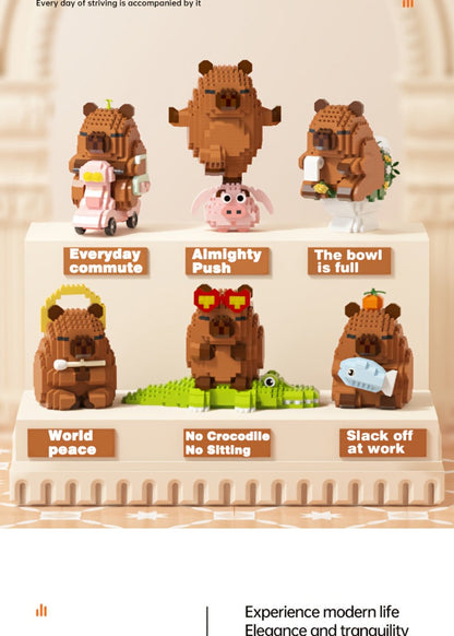 Capybara Micro Brick Building Set 562pcs Collector Edition – Miniature DIY Assembly Desk Decor Stress Relief Toy for Kids Teens Adults Capybara Lover Gift Birthday Easter Christmas Multiple Scenes