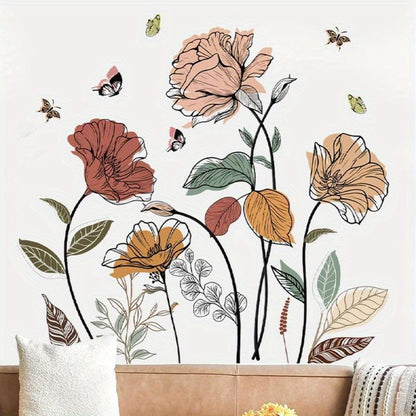 Bohemian Flower Wall Stickers Self-Adhesive Peel and Stick - Wildflowers & Fruits Wall Art Decals for Living Room Bedroom TV Background - Removable Matte Boho Floral Wall Decoration Sticker