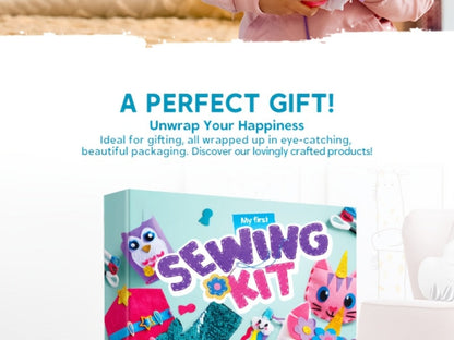Kids Sewing Kit for Beginners 7 Felt Craft Projects – Pre-Punched Holes Safe Needles Mini Pillow Keychain Card Holder Cup Sleeve, STEM Life Skills Gift for Girls Boys Ages 6 7 8 9 10