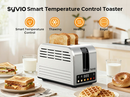 Toaster 2-Slice Stainless Steel Smart Touchscreen – 5 Bread Types, 6 Browning Levels, Wide Slots, Temperature Control, Removable Crumb Tray, Compact Kitchen Toaster
