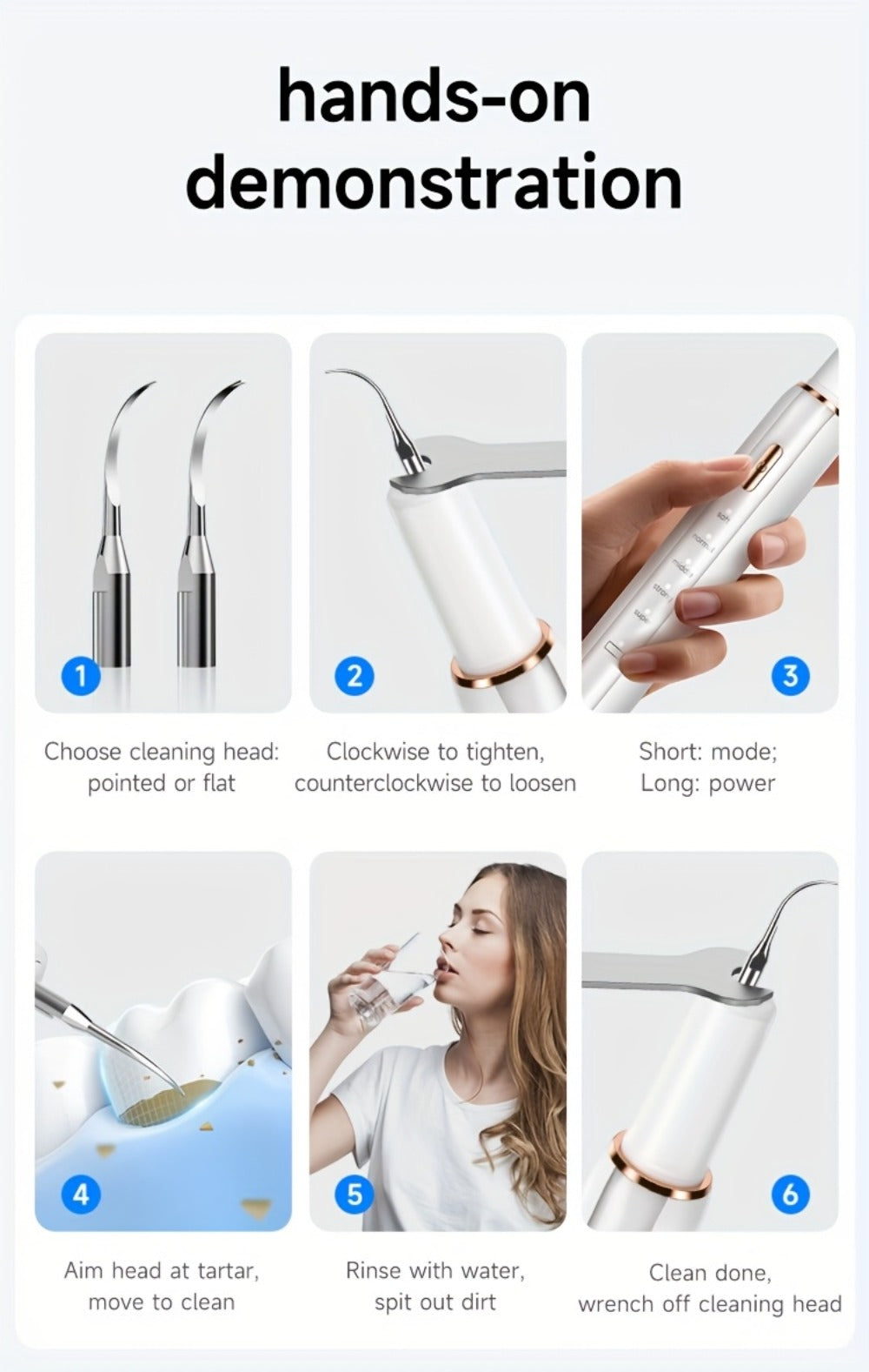 Interdental Plaque Remover with LED Light – Electric Teeth Cleaner, 5 Cleaning Modes, 2 Replacement Heads, Oral Irrigator-Like Function, No Water Required, Dental Care for Travel & Home Use