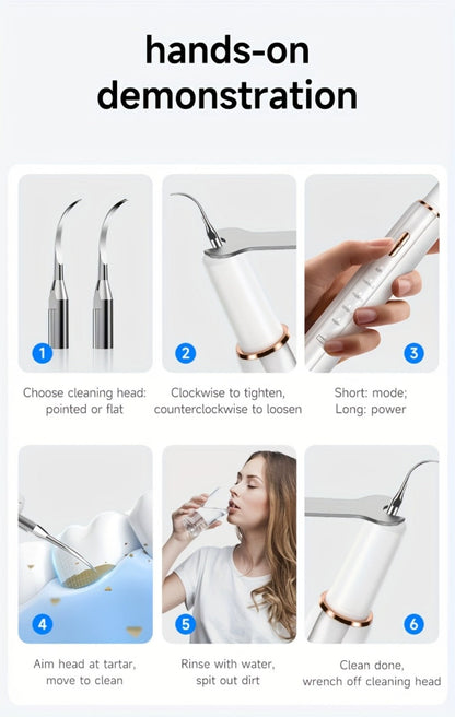 Interdental Plaque Remover with LED Light – Electric Teeth Cleaner, 5 Cleaning Modes, 2 Replacement Heads, Oral Irrigator-Like Function, No Water Required, Dental Care for Travel & Home Use